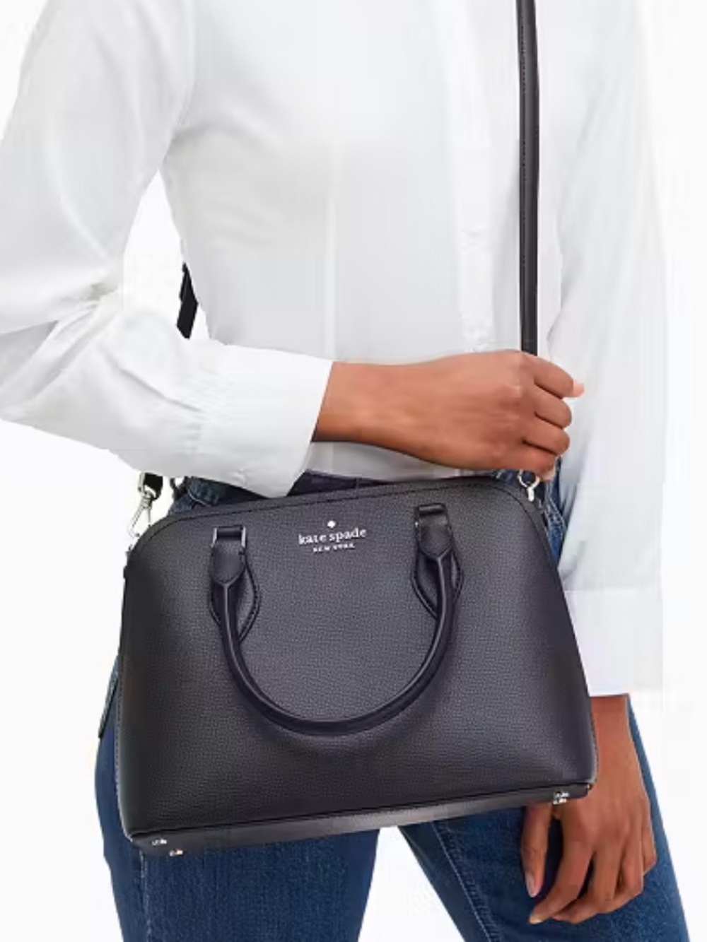 kate spade Black Saffiano Dome Satchel with Crossbody Strap